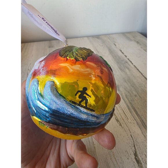 Surfer Hawaiian glass glitter ball ornament remember Xmas tree large unique - Picture 7 of 12